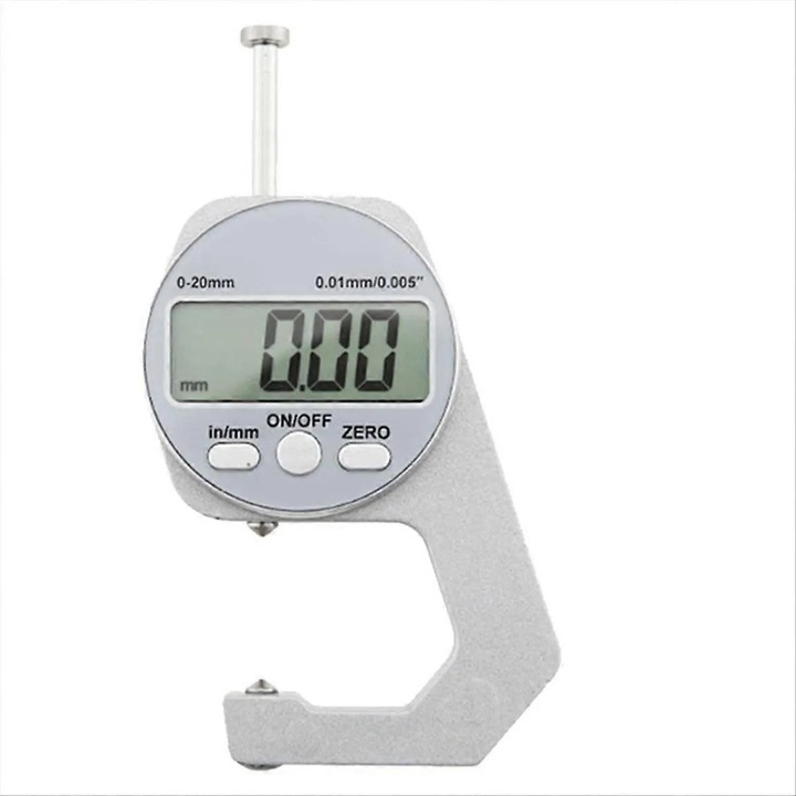 Digitális vastagságmérő, 0.01mm pontosság, hegyes mérőcsúcs, szürke, 0-20mm
