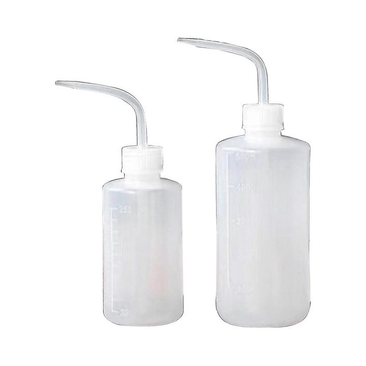 Set 2 sticle pentru spalare, 250ml si 500ml, transparent, plastic, cu gat ingust