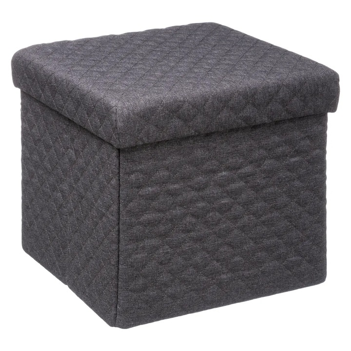 Taburet pliabil patrat cu depozitare, mdf, 31x31x31 cm, spatiu interior, gri inchis