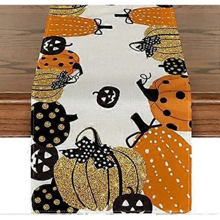 Asztalterítő, 13x72cm, narancssárga, Halloween tök minta