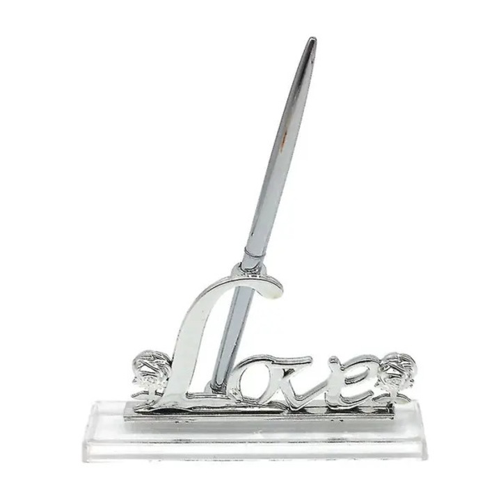 Esküvői aláíró toll szett, "Love" tartóval, arany-ezüst, 14x3x16.5cm