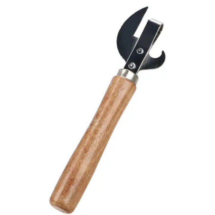 Kézi konzervnyitó, fa nyél, rozsdamentes acél, 15.5 cm