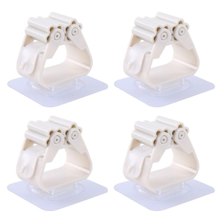 4 db felmosó- és seprűtartó bilincs készlet, fehér, 6x6x5cm, fúrás nélküli rögzítés