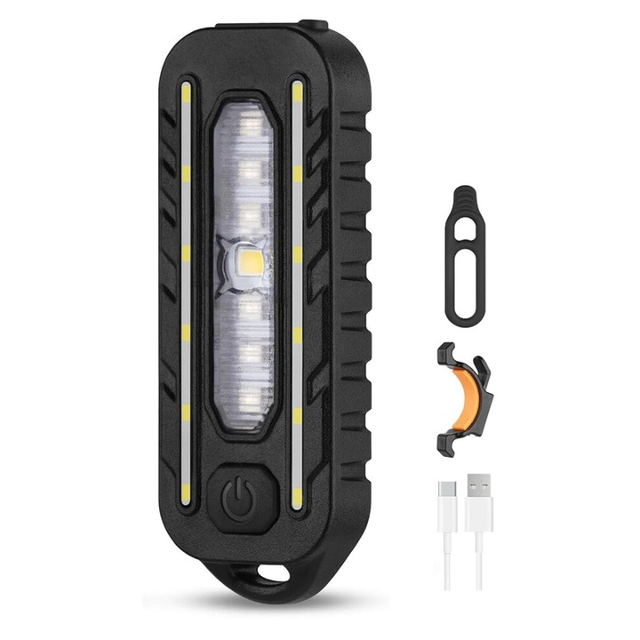 Lanterna reincarcabila clip-on, 5 moduri, negru, 2.5x2x7cm