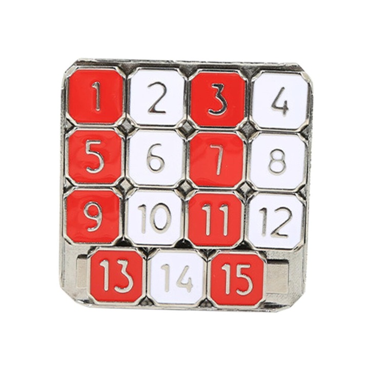 Puzzle metalic cu 15 piese numerotate, compact, rezistent, argintiu, 15x15cm