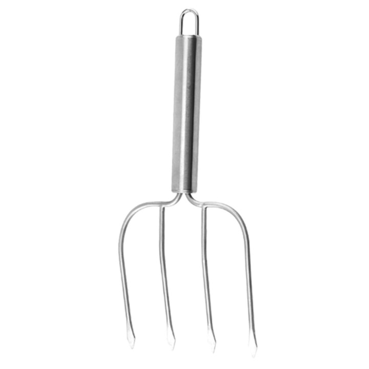 Furculita gratar din otel inoxidabil, maner lung, multifunctionala, portabila, argintiu, 45cm