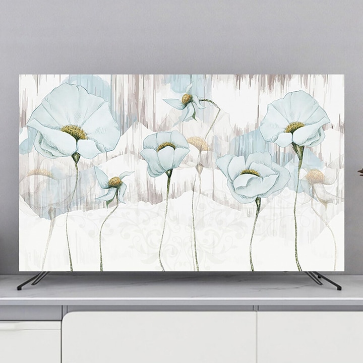 Husa florala pentru TV si monitor, 32-80 inch, poliester, protectie multifunctionala