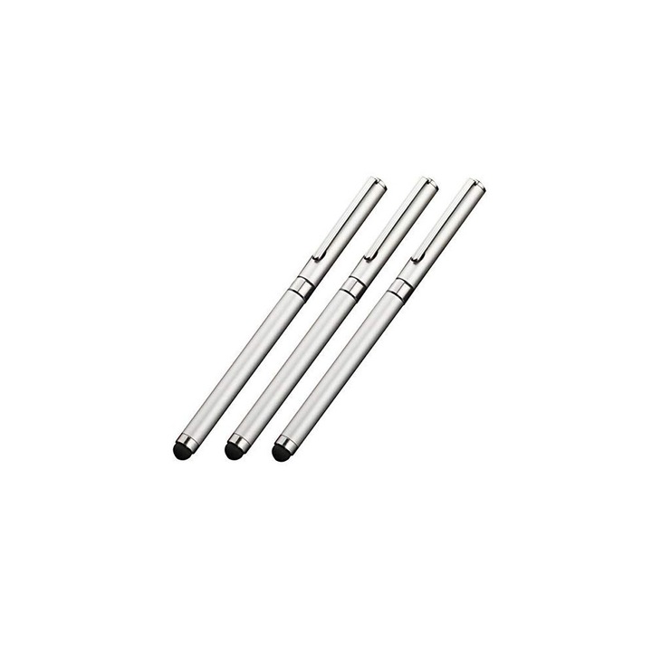 Set 3 Stylus si pix, argintiu, dubla functie, 14cm