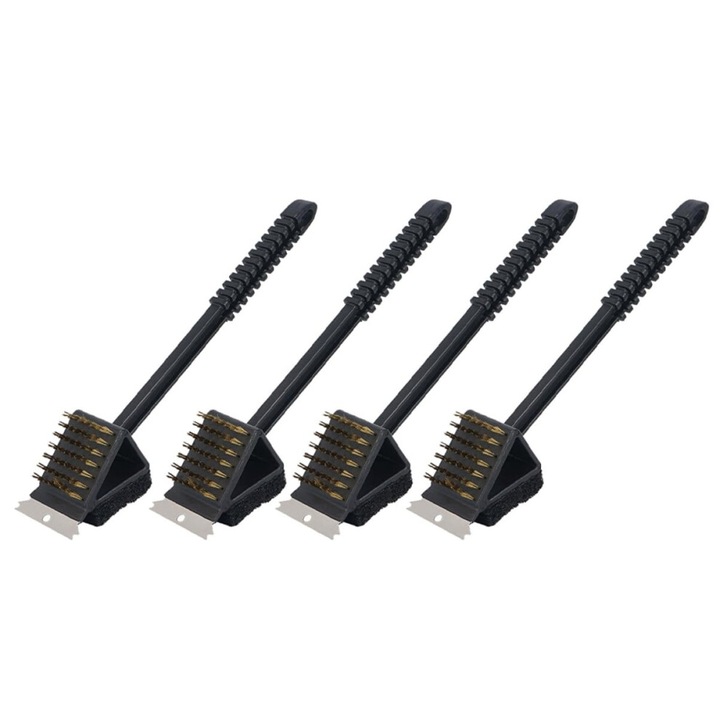 Set 4 Perii Gratar, Otel Inoxidabil, Manere Lung, Anti-alunecare, 32cm