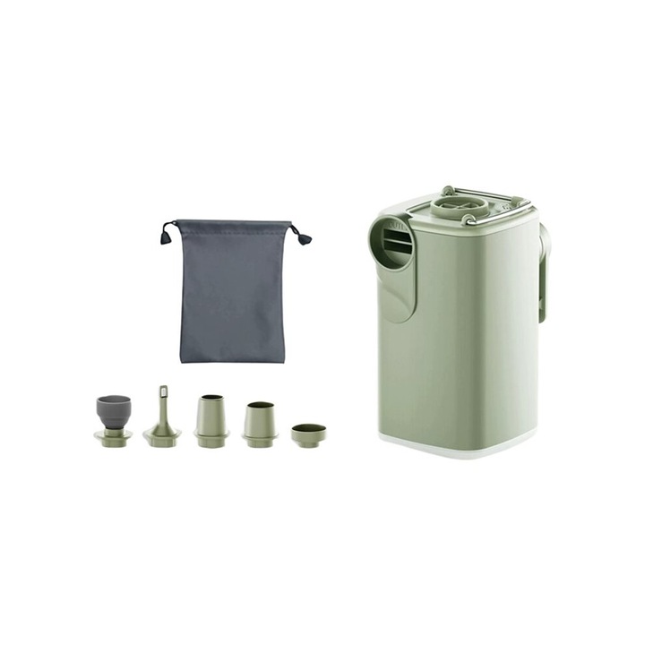 Pompa de aer portabila, 1300mAh, USB, verde, compacta