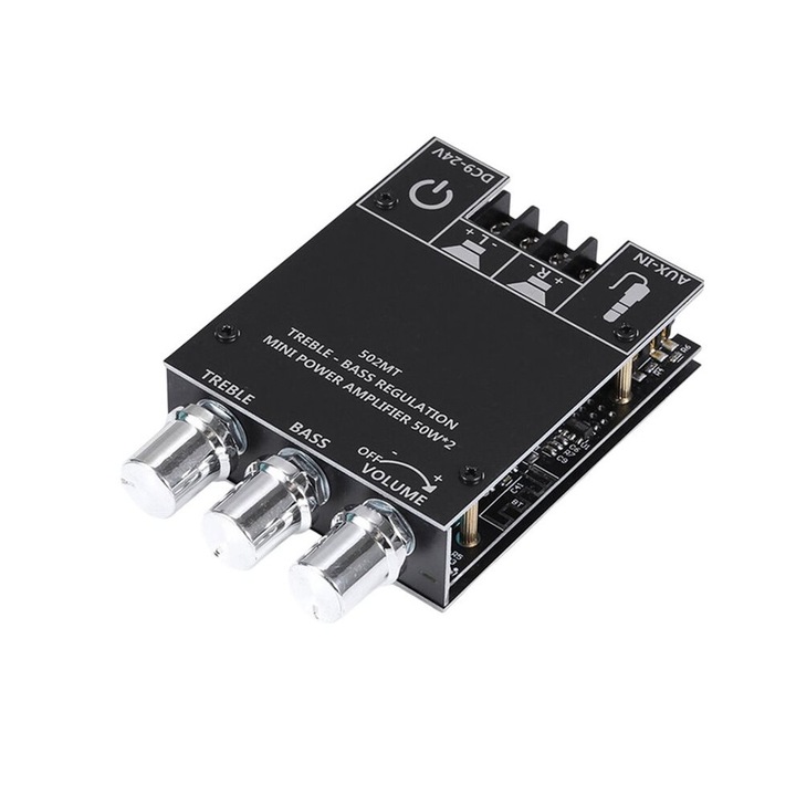 Audio erősítő 2x50W hangszínszabályzóval, fekete, 19V