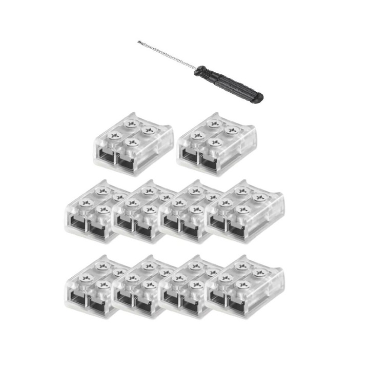 Conector banda LED transparent 8x10mm cu fixare surub set 10 buc