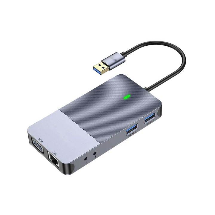 USB 3.0 dokkolóállomás, hármas kijelző, kettős HDMI VGA, fekete, hordozható