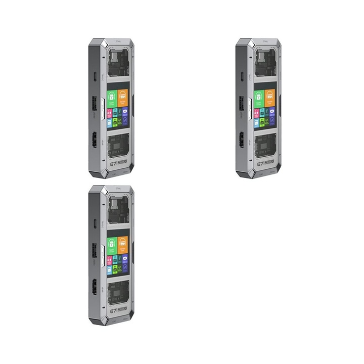 Dokkolóállomás 7 az 1-ben, alumínium, kijelző, USB 3.0, HDMI, Ethernet, PD100W, 3 db-os készlet