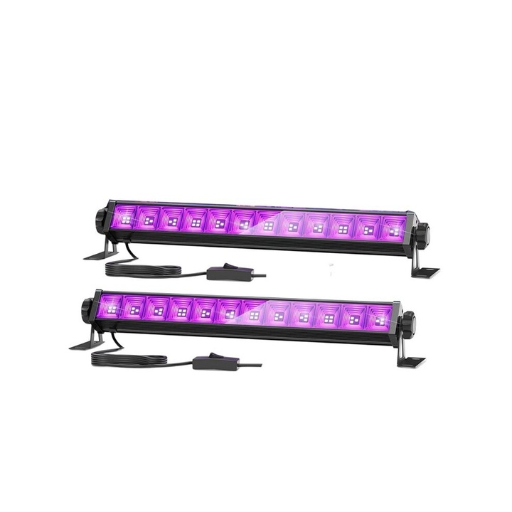 Set 2 bare LED Blacklight 36W, negru, 120° unghi, 5ft cablu, 180° reglabil
