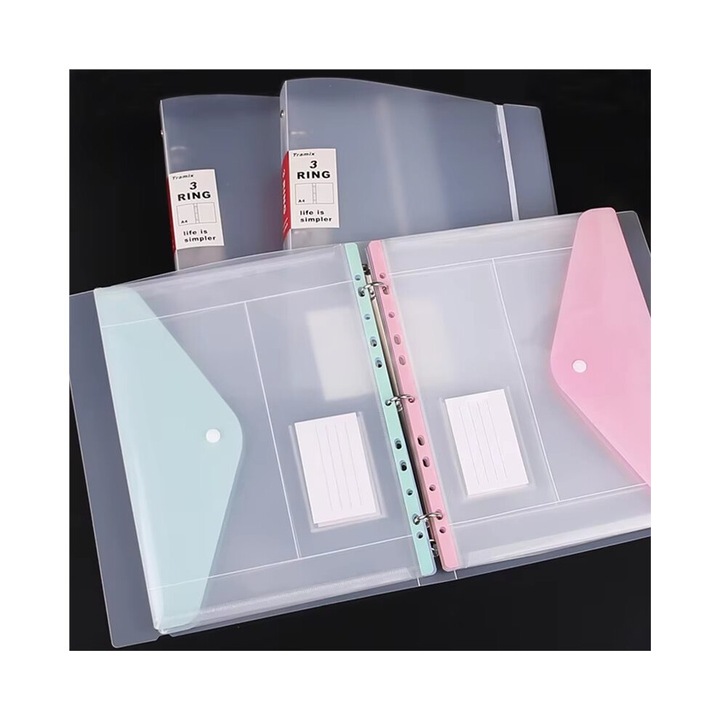 Комплект прозрачни папки с 3 дупки и 6 цветни джоба с 11 дупки 30x22cm