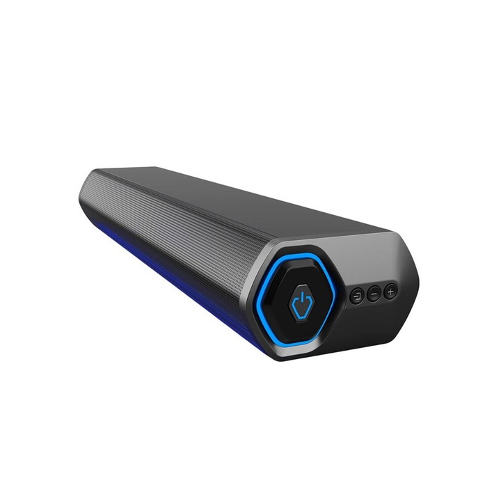 Soundbar CJ-OB1-K0204-20260625-10388 cu subwoofer, wireless, Bluetooth, slot pentru card TF, radio FM, pentru TV/PC, negru/bleu