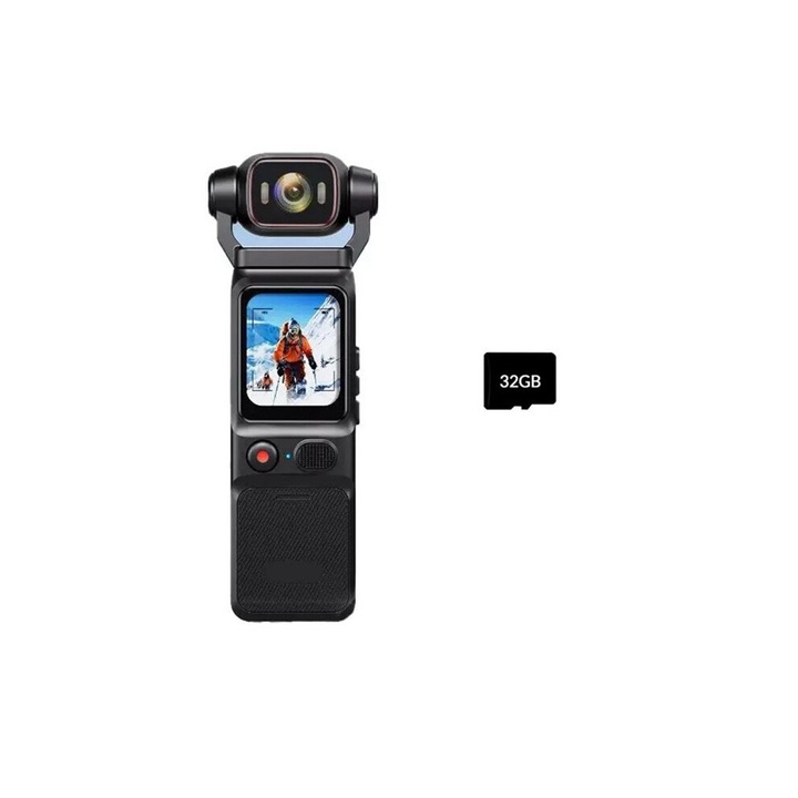 4K hordozható sport videókamera, 180°-ban forgatható, fekete, 2.5 hüvelyk, 16GB