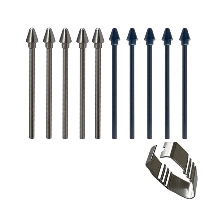 Varfuri stylus set 10 piese, plastic metal, negru, cu clips