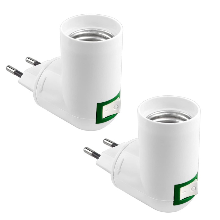 E27 foglalat vezeték nélküli kapcsolóval, műanyag, fehér, 2 db-os készlet, 230V