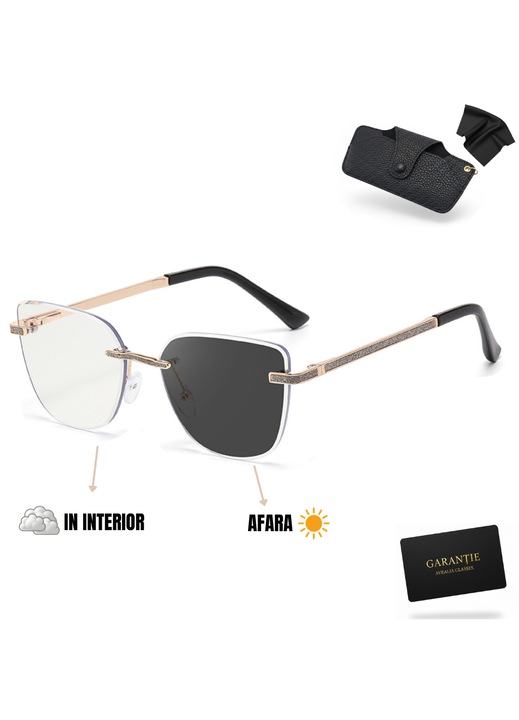 Ochelari de soare heliomati dama Bellagio, lentile polarizate UV400, rama metal cu detalii cristale, set complet cu toc si garantie