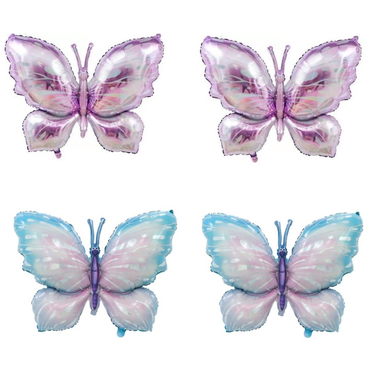 4 db lila-kék pillangó fólia lufi szett 30x40cm