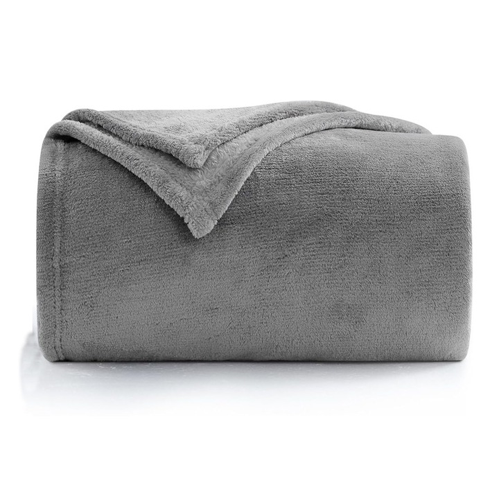 Patura fleece, 150x210 cm, gri, moale si calduroasa
