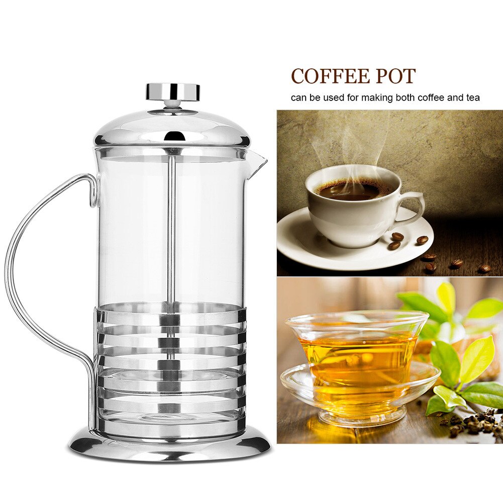 Cafetiera French Press, otel inoxidabil si sticla, capacitate 600ml, maner dublu curbat