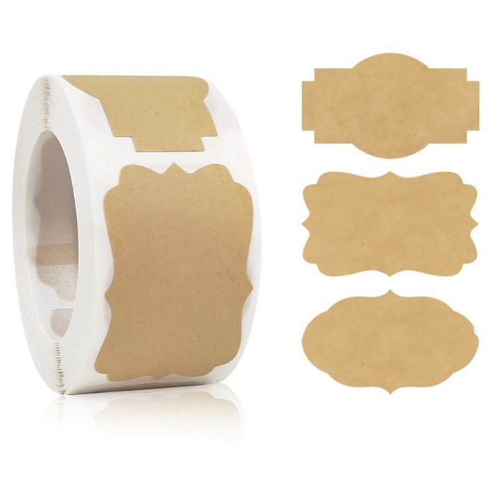 Kraft öntapadós címkék, 3 forma, 3x5cm, 500 db-os szett