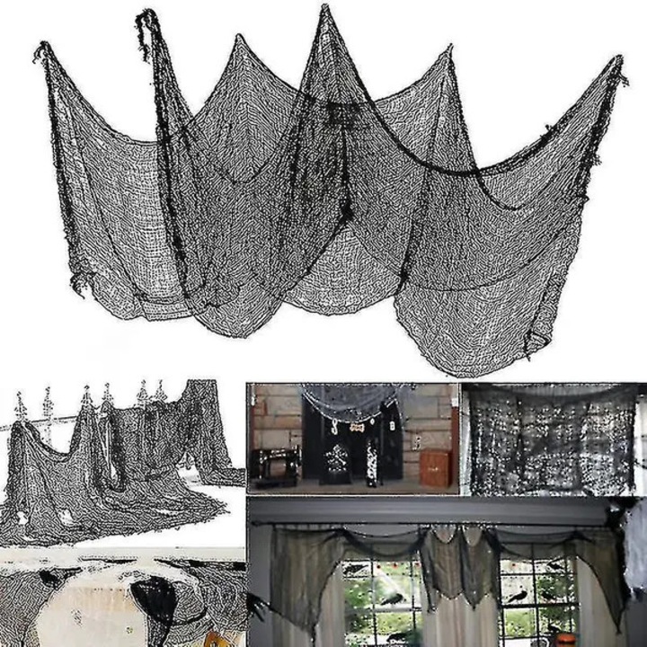 Asztalterítő, fekete, rácsmintás, 80x600cm, Halloween partira