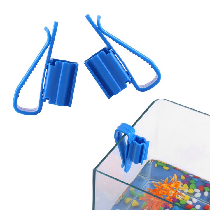 Set 2 cleme reglabile plastic pentru furtun acvariu albastru 8.5x1.8x2.6cm