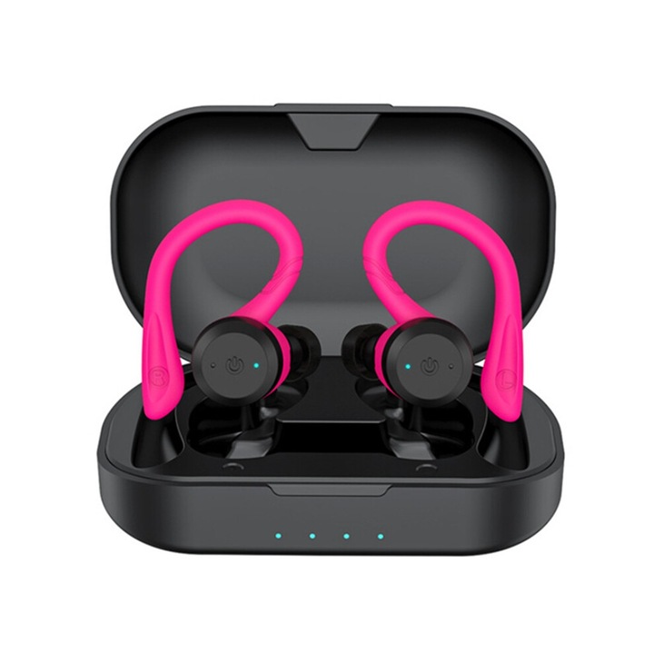 Sport Bluetooth fülhallgató, dual-wear, vízálló, fekete-rózsaszín, 138.5g