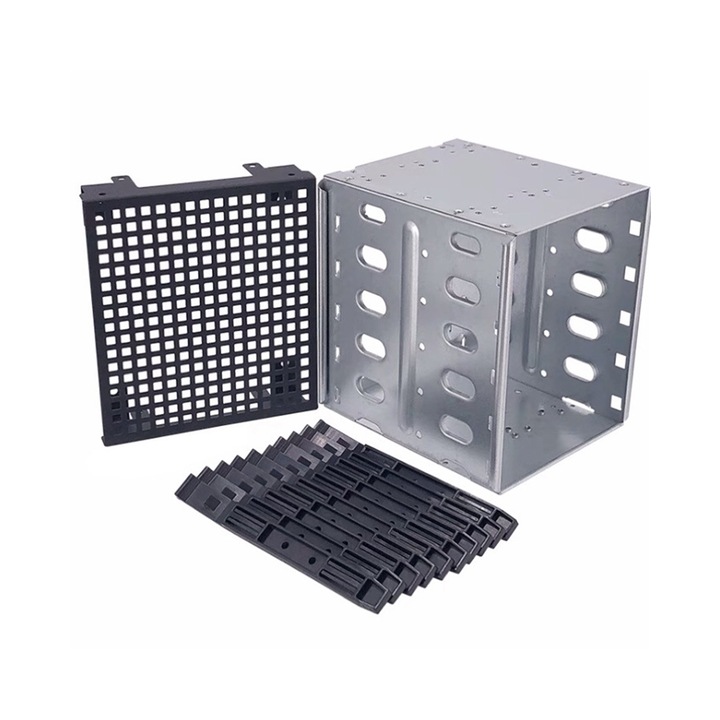 Rack hard disk 5.25 inch la 5x3.5 inch SATA, argintiu negru, 12cm ventilator, 15x7x14cm