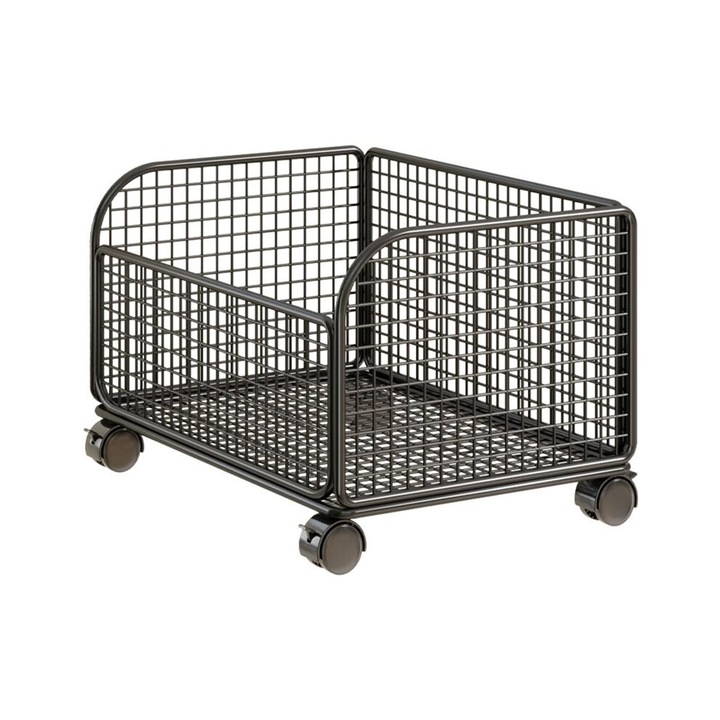 Organizator mobil documente, metal, negru, compact, cu roti blocabile