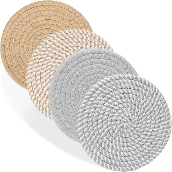 4 db edényalátét készlet, pamut, hőálló, szürke és barna, 18x18cm