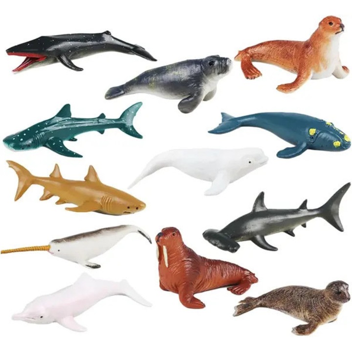 12 db tengeri állat figura készlet, többszínű dekoráció, 3x5cm