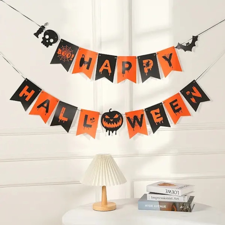 2 db Halloween banner szett, narancssárga fekete, 2x1m