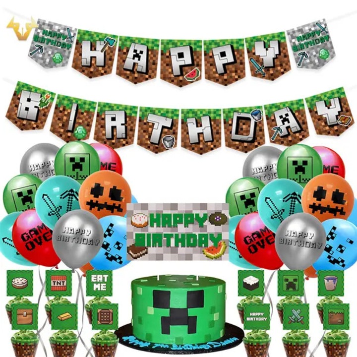 Minecraft party dekorációs szett, többszínű latex léggömbök