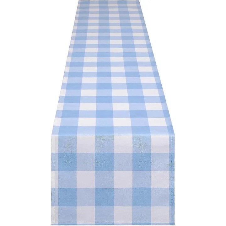 Asztalterítő, OEM futó, pamut, kék-fehér kockás, 35x180cm