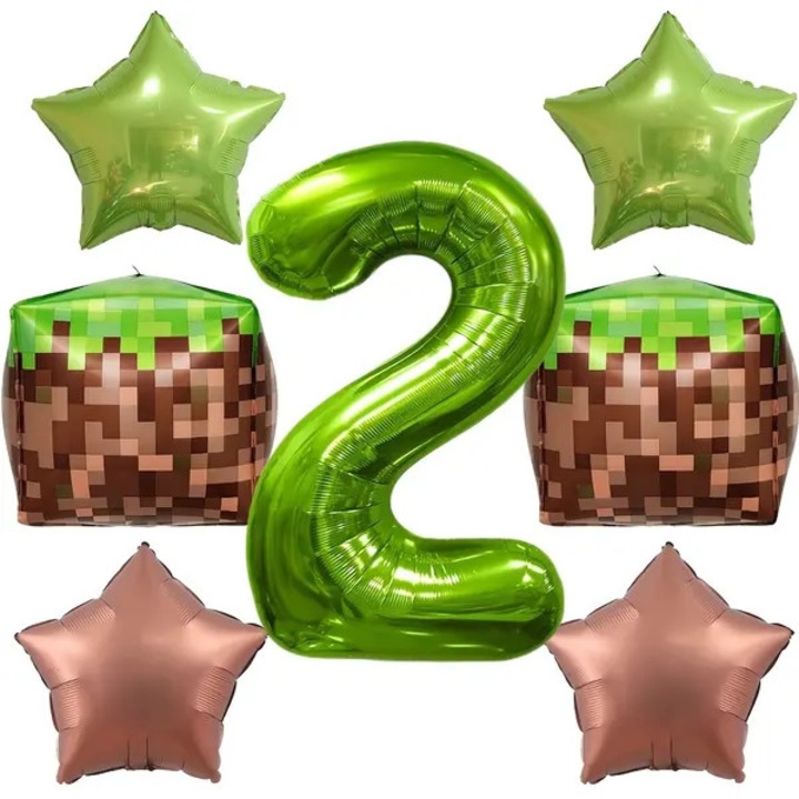 Големи балони цифри, Minecraft, пикселни звезди, многоцветни, комплект 7 бр