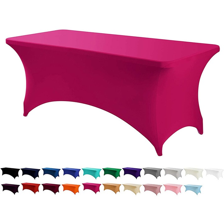 Stretch asztalterítő, 183x79x79cm, fukszia rózsaszín, poliészter-spandex, strapabíró, mosógépben mosható