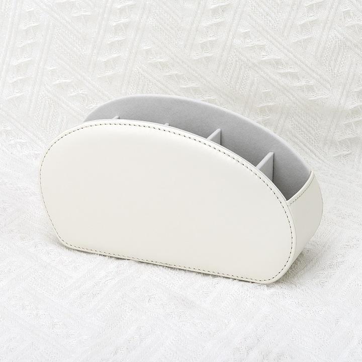 Suport telecomenzi, 5 buzunare, piele PU, alb, 25x15x10cm