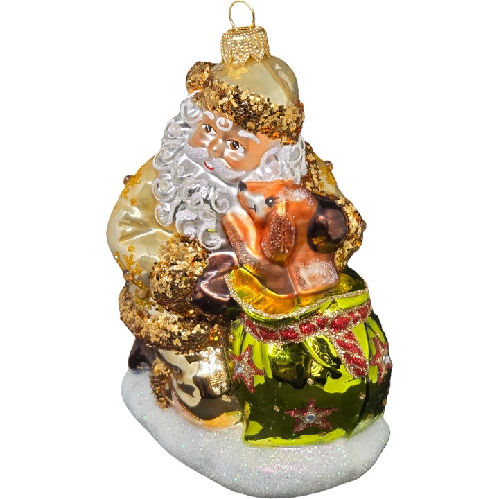 Karácsonyi gömb STARGLASS Mikulás arany kutyával 10cm