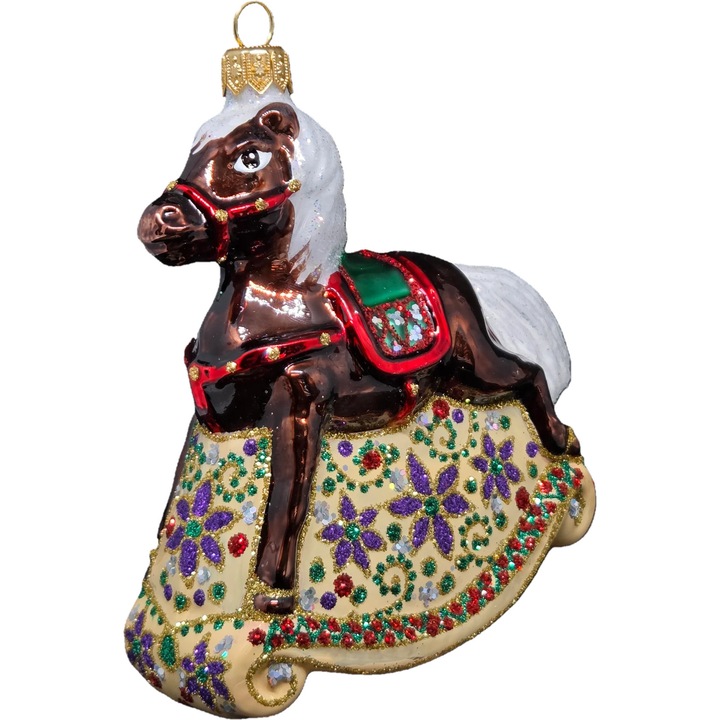Starglass karácsonyi gömb, barna ló, kézzel festett, 10x15cm