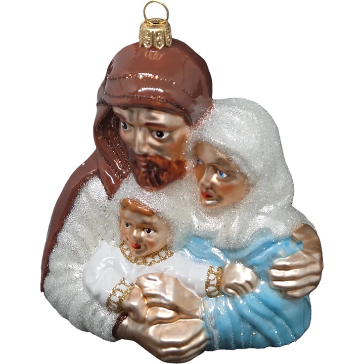 Starglass Karácsonyi gömb Szent Család, kézzel festett, barna, 10x15cm
