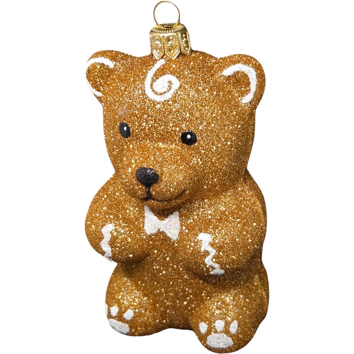 STARGLASS karácsonyi gömb, barna medve, kézzel festett, 10x10cm