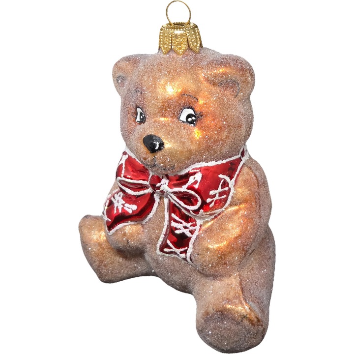 Karácsonyi gömb Starglass kézzel festett barna maci 10x12cm