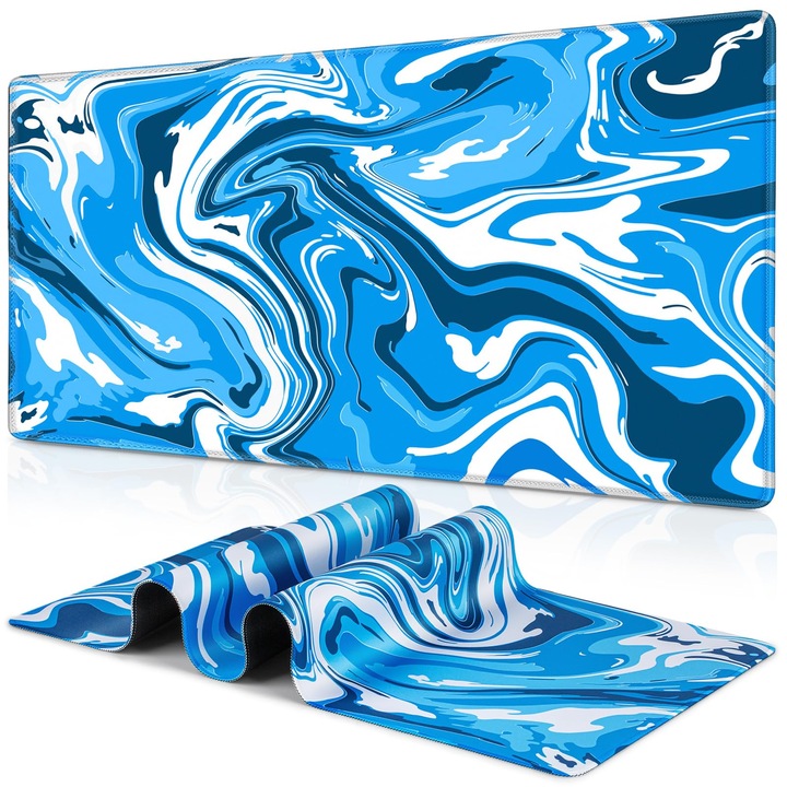 Mousepad gaming 70x30cm albastru piele ecologica