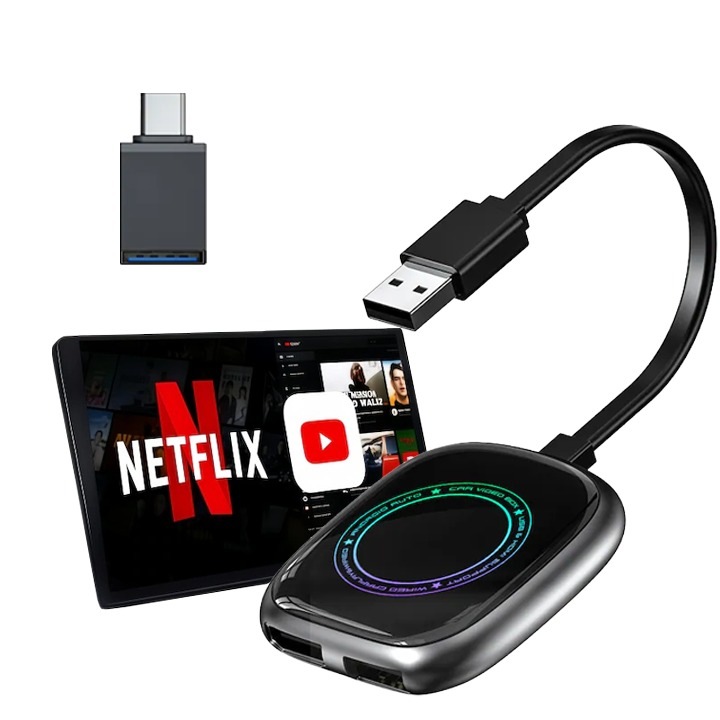 Adaptor Wireless CarPlay & Android Auto, AI Box, HDMI 4K, Streaming Netflix, YouTube, Bluetooth, 2GB+16GB, Plug & Play pentru Masini cu CarPlay din Fabrica