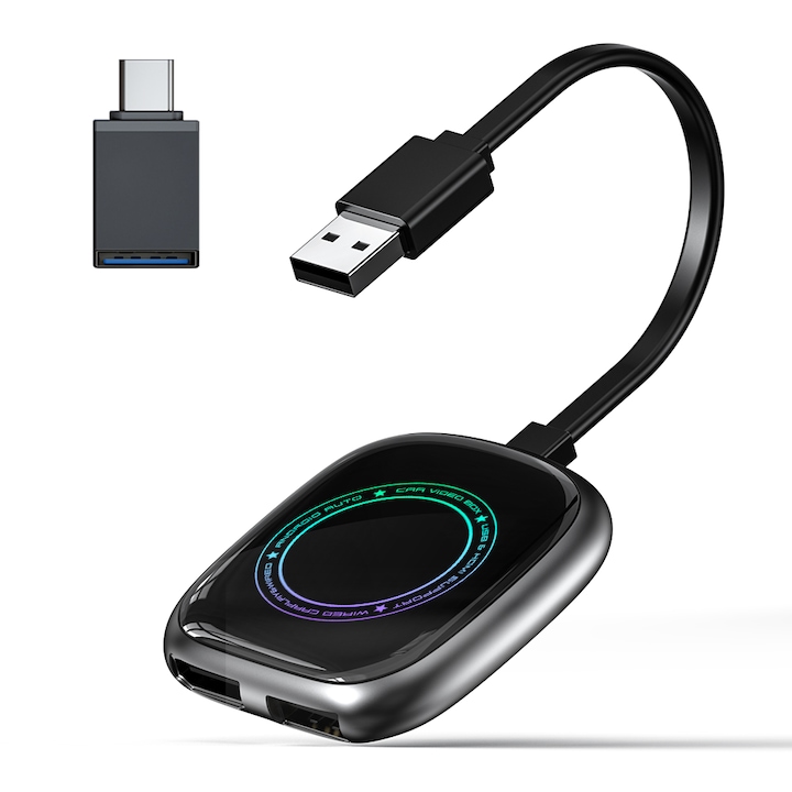 Adaptor Wireless CarPlay & Android Auto, AI Box, HDMI 4K, Streaming Netflix, YouTube, Bluetooth, 2GB+16GB, Plug & Play pentru Masini cu CarPlay din Fabrica
